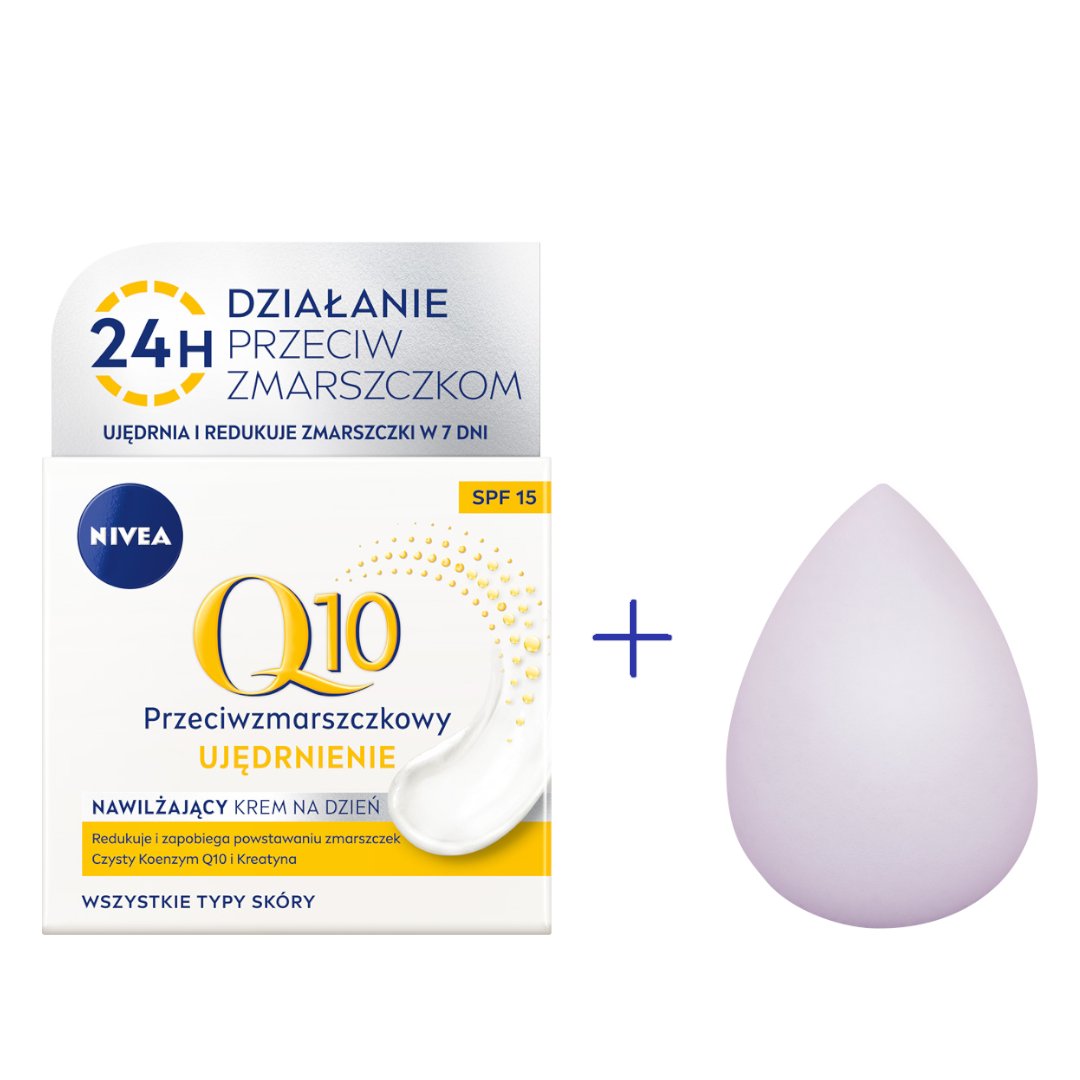 Nivea, Q10 Power, Krem Do Twarzy Z Filtrem Na Dzień + Gąbeczka
