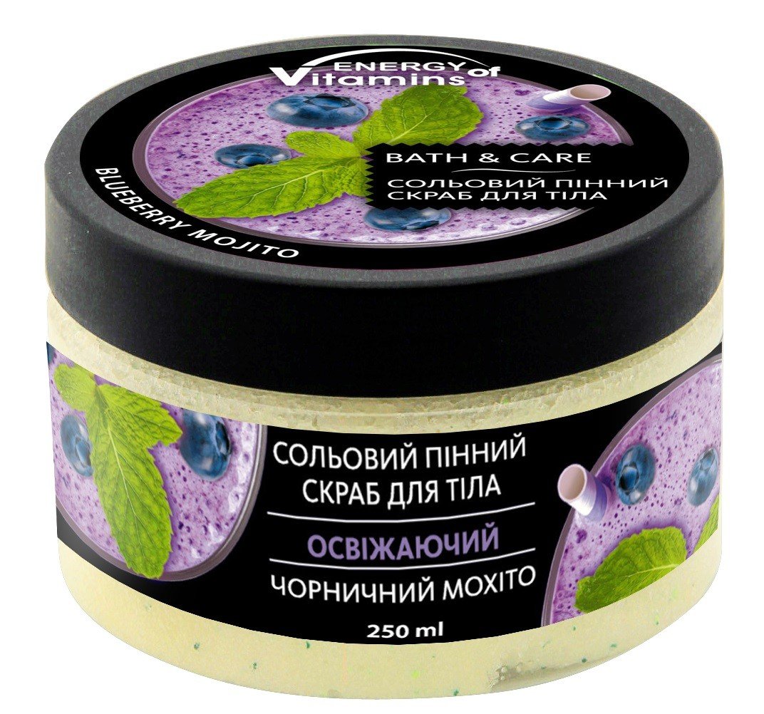 Energy Of Vitamins Bath&Care, Orzeźwiający Peeling Solny Do Ciała Blueberry Mojito, 250ml