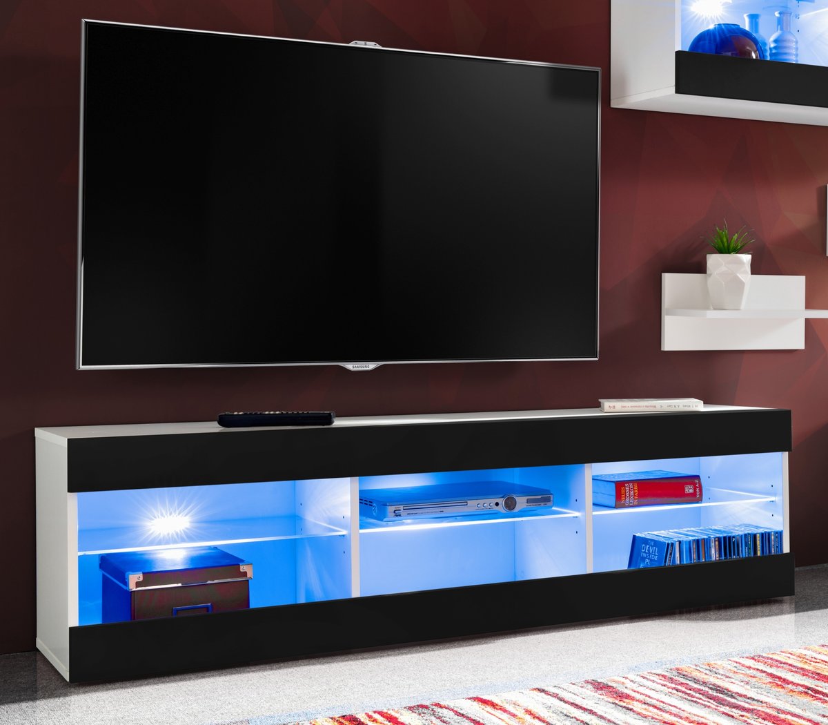 Szafka RTV / RGB LED / Biała / Czarna / Dąb Wotan