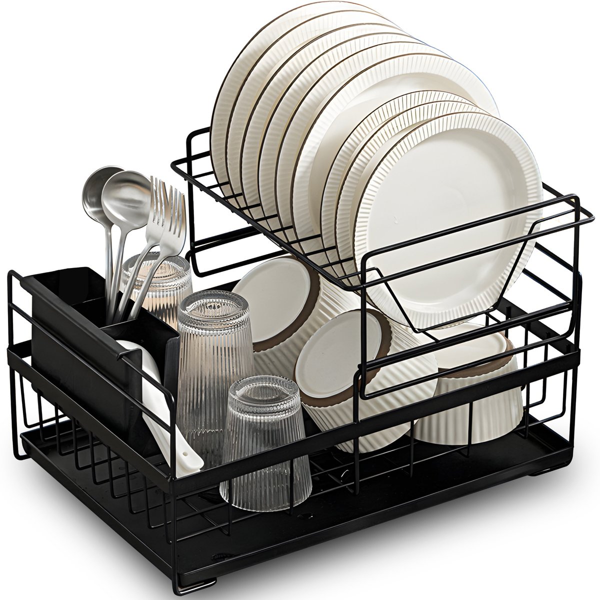 SUSZARKA DO NACZYŃ DWUPOZIOMOWA OCIEKACZ Z TACKĄ STOJĄCA DUŻA CZARNA KOSZYK