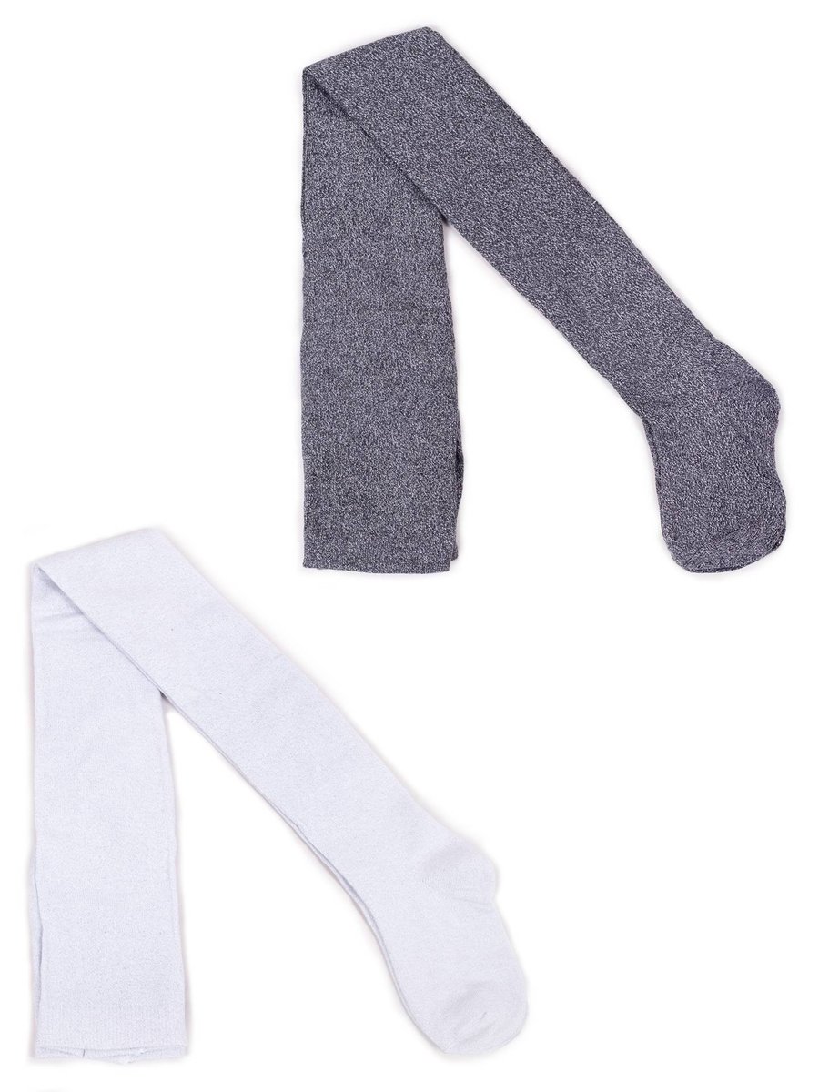 Rajstopy dziewczęce bawełniane z lurexem ciemnoszaro-białe 2PAK 152-158 YOCLUB