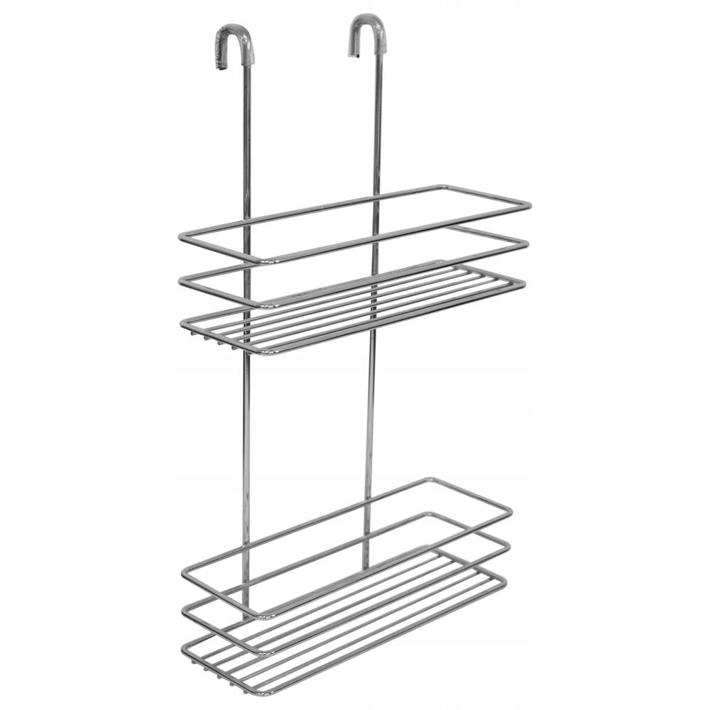 Półka łazienkowa srebrna, metalowa, druciana, zawieszana na szybę kabiny
