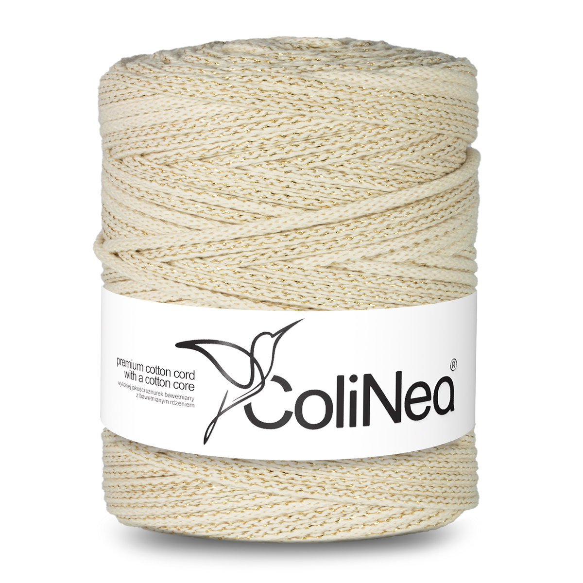 Colinea/Sznurek Bawełniany Z Bawełnianym Rdzeniem, Pleciony, 5Mm, 200M, kość słoniowa ze złotą nitką