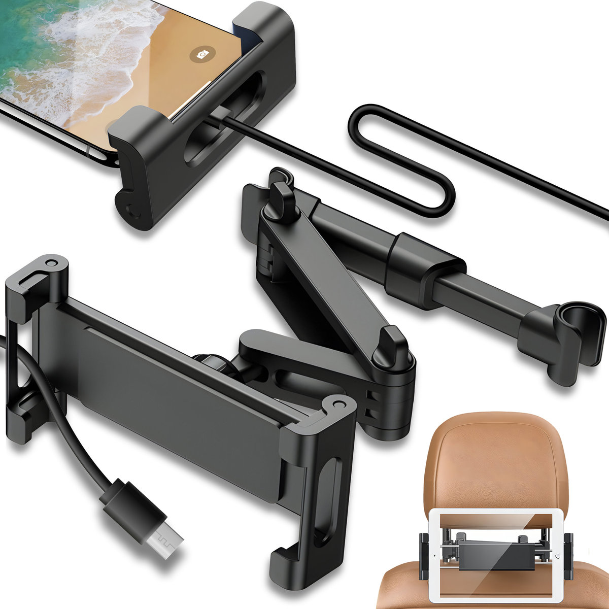 Uchwyt Samochodowy Na Telefon Tablet Zagłówek Teleskopowy Uniwersalny