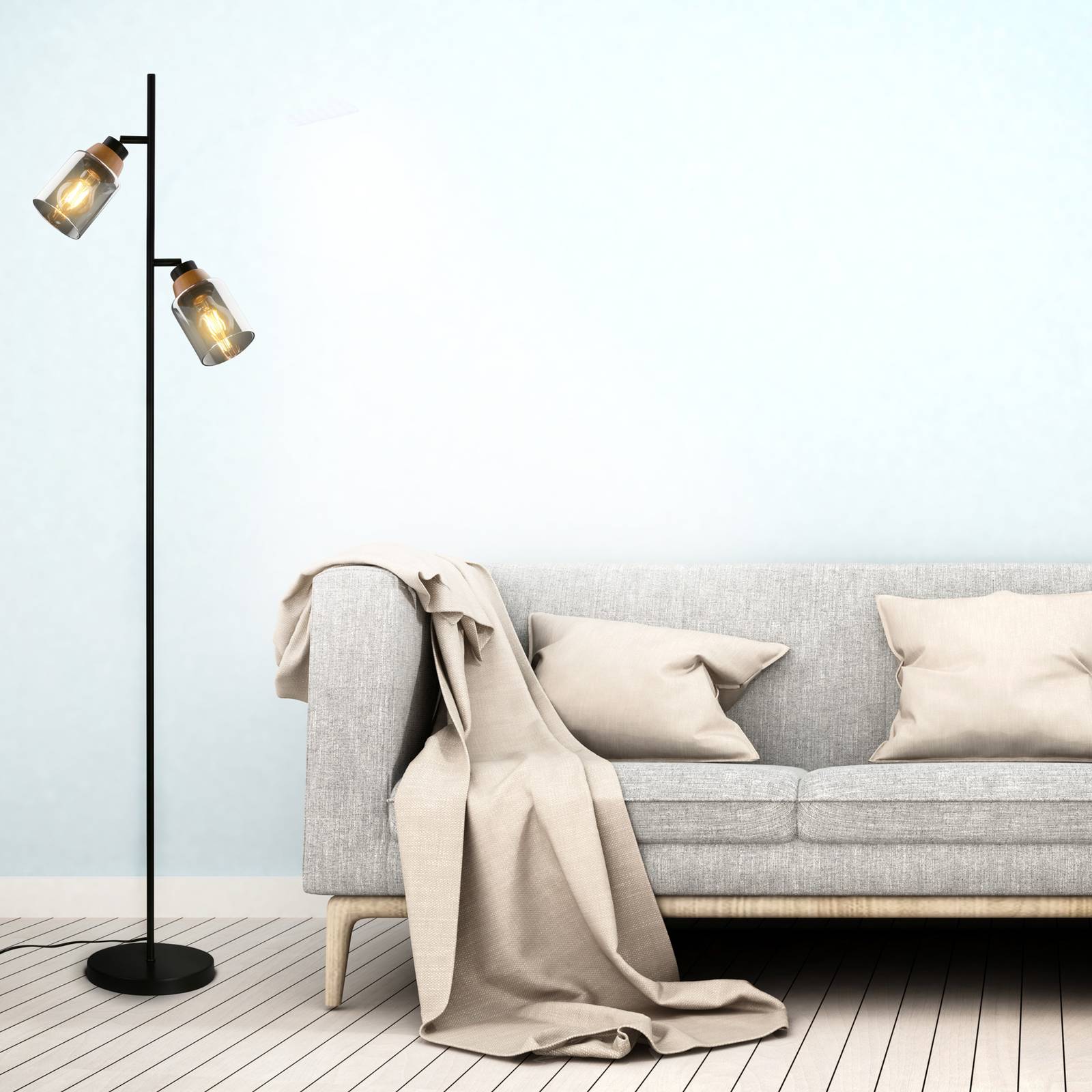Briloner Lampa stojąca 1486025 2-pkt., klosze dymione szkło