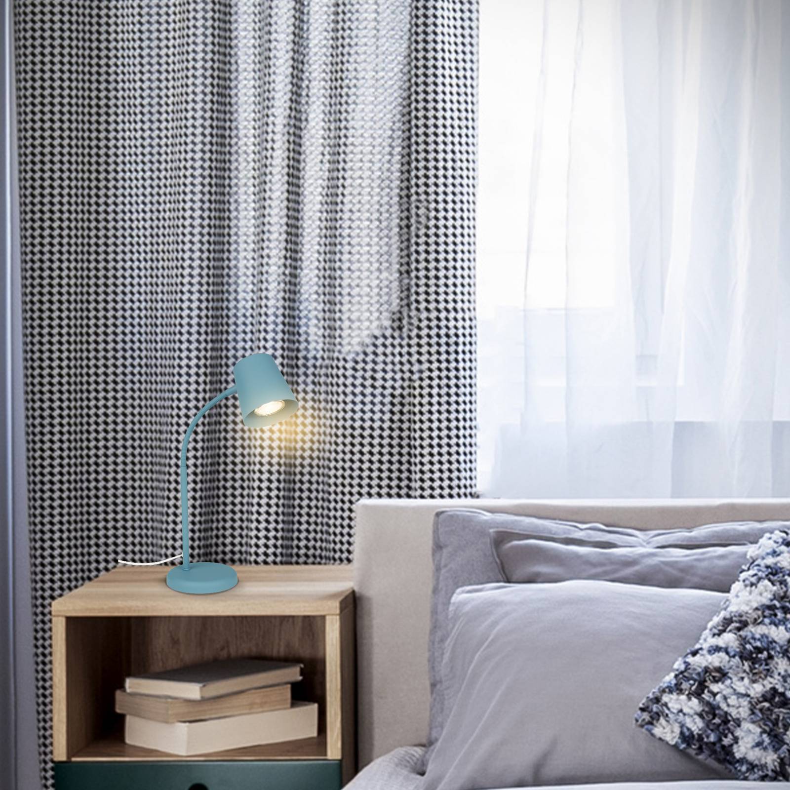 Briloner Lampa stołowa Skriva, oprawa GU10, gołębi niebieski