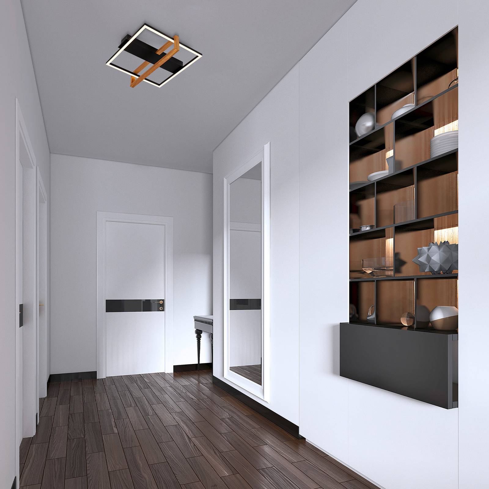 Briloner Lampa sufitowa LED 3775015 kwadrat 1-pkt. drewno