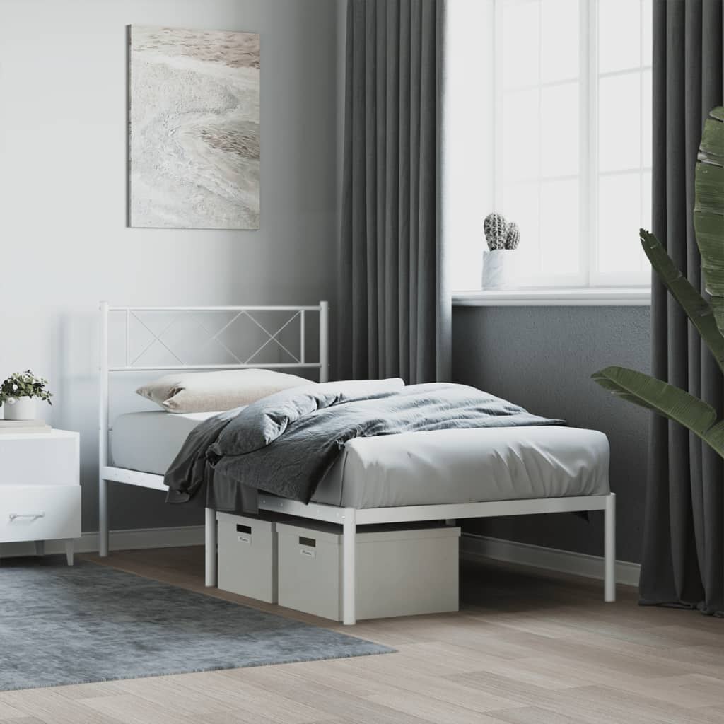 Metalowa rama łóżka z wezgłowiem, biała, 100x200 cm Lumarko!