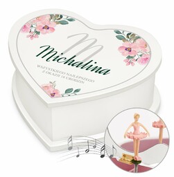 Szkatułka na biżuterię w kształcie serca z pozytywką i nadrukiem dla niej na 18 urodziny