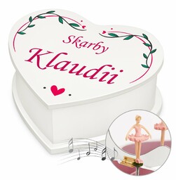 Szkatułka na biżuterię w kształcie serca z pozytywką i nadrukiem dla dziewczynki dziewczyny na imieniny walentynki