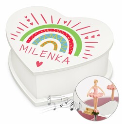 Szkatułka na biżuterię w kształcie serca z pozytywką i nadrukiem dla dziewczynki na imieniny