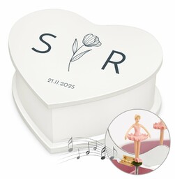 Szkatułka na biżuterię w kształcie serca z pozytywką i nadrukiem dla pary na ślub rocznicę