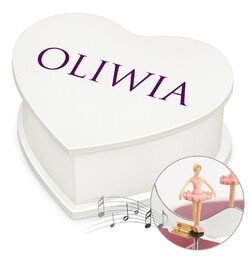 Szkatułka na biżuterię w kształcie serca z pozytywką i nadrukiem dla dziewczynki na imieniny