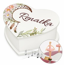 Szkatułka na biżuterię w kształcie serca z pozytywką i nadrukiem dla dziewczynki na komunię