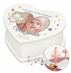 Szkatułka na biżuterię w kształcie serca z pozytywką i Twoim zdjęciem dla dziewczynki na komunię