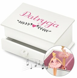 Szkatułka na biżuterię z pozytywką i szufladką z nadrukiem dla niej dziewczynki na imieniny walentynki