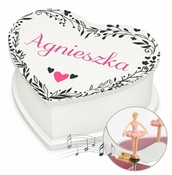 Szkatułka na biżuterię w kształcie serca z pozytywką i nadrukiem dla niej na imieniny walentynki