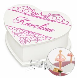 Szkatułka na biżuterię w kształcie serca z pozytywką i nadrukiem dla niej na imieniny