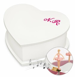 Szkatułka na biżuterię w kształcie serca z pozytywką i nadrukiem dla niej