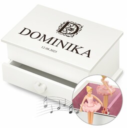 Szkatułka na biżuterię z pozytywką i szufladką z nadrukiem dla niej dziewczynki na urodziny