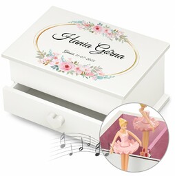 Szkatułka na biżuterię z pozytywką i szufladką z nadrukiem dla dziewczynki na urodziny