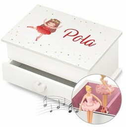 Szkatułka na biżuterię z pozytywką i szufladką z nadrukiem dla dziewczynki tancerki na imieniny