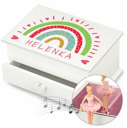 Szkatułka na biżuterię z pozytywką i szufladką z nadrukiem dla dziewczynki na imieniny