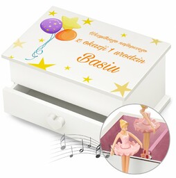 Szkatułka na biżuterię z pozytywką i szufladką z nadrukiem dla dziewczynki na roczek