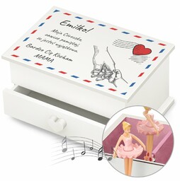 Szkatułka na biżuterię z pozytywką i szufladką z nadrukiem dla dziewczynki na imieniny walentynki