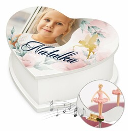 Szkatułka na biżuterię w kształcie serca z pozytywką i Twoim zdjęciem dla dziewczynki