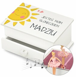 Szkatułka na biżuterię z pozytywką i szufladką z nadrukiem dla dziewczynki na imieniny