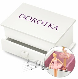 Szkatułka na biżuterię z pozytywką i szufladką z nadrukiem dla dziewczynki na imieniny