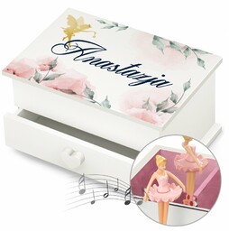 Szkatułka na biżuterię z pozytywką i szufladką z nadrukiem dla dziewczynki na imieniny