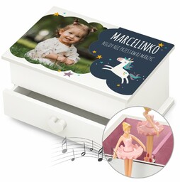 Szkatułka na biżuterię z pozytywką i szufladką ze zdjęciem dla dziewczynki na imieniny