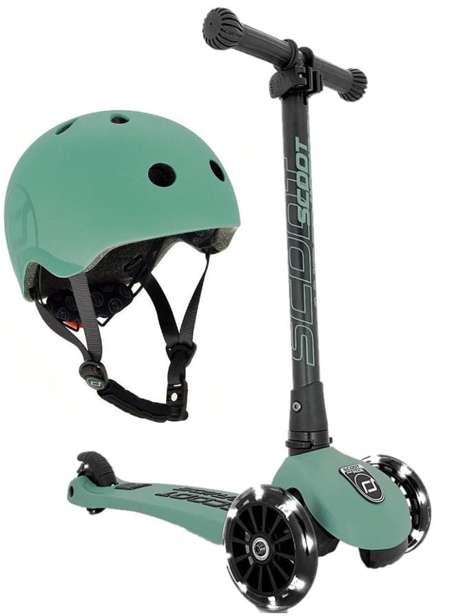 Scoot and Ride, Highwaykick 3 LED Hulajnoga składana 3+ ze świecącymi kółkami + kask S-M Forest