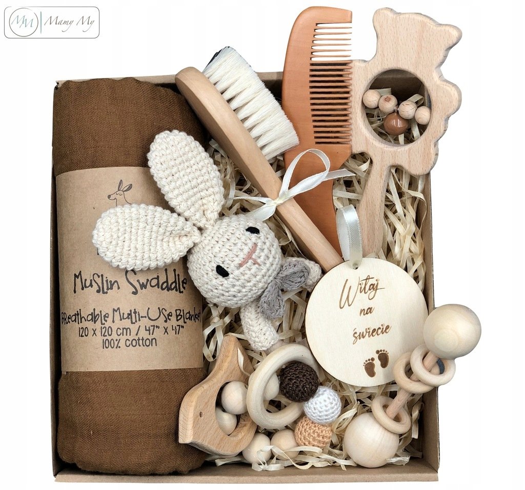 Wyprawka dla dziecka beż brąz ekologiczne pudełko