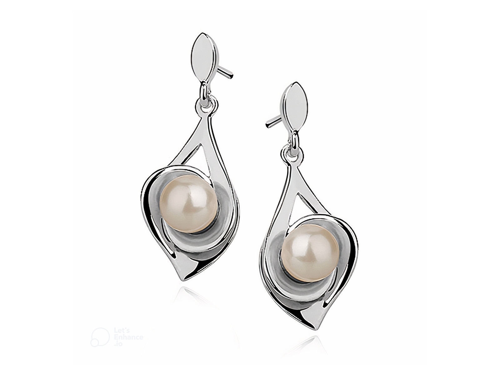 Фото - Сережки 925 Delikatne wiszące rodowane srebrne kolczyki perły perełki srebro 