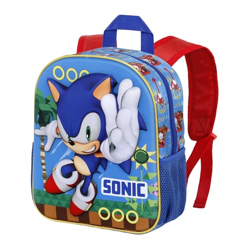 Sega-Sonic Faster-mały plecak 3D, niebieski, NIEBIESKI, Jeden rozmiar, Mały plecak 3D szybciej