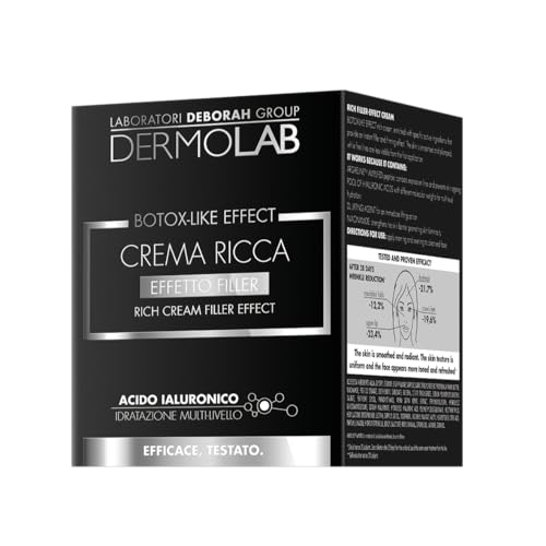 Dermolab - Bogaty krem z efektem wypełniacza Botox-Like Effect, krem do twarzy kobiety przeciwzmarszczkowy, z kwasem hialuronowym i witaminą B3, dla skóry bardziej tonizowanej i świeżej, 50ml