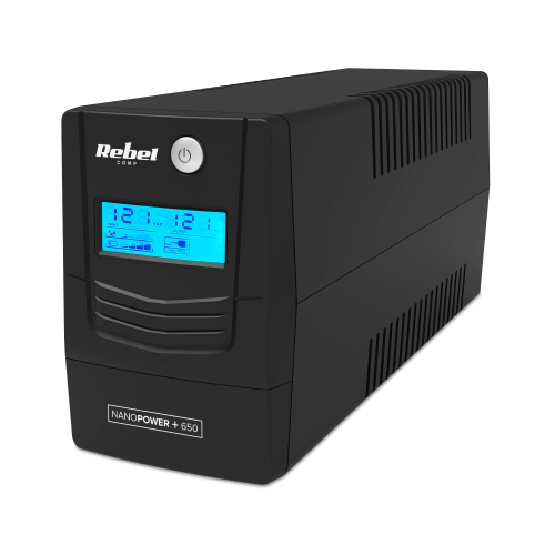 Zasilacz awaryjny komputerowy UPS REBEL model Nanopower Plus 650 ( offline, 650VA / 360W , 230 V , 50Hz , LCD , USB , RJ45 )