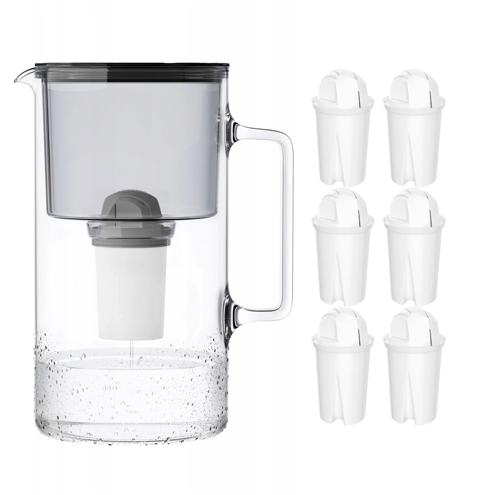 Wessper AquaClassic Crystalline 2,5L Czarny szklany dzbanek filtrujący z 6 wkładami
