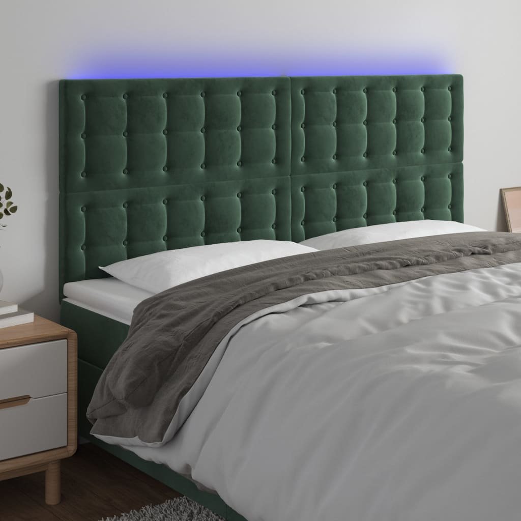 vidaXL Zagłówek do łóżka z LED, ciemnozielony, 200x5x118/128 cm