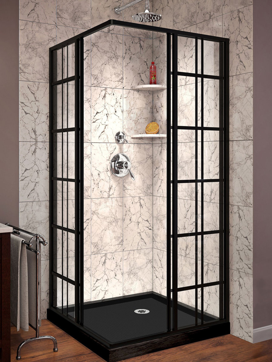 Kabina prysznicowa 90x90 czarna brodzik slim 5cm 2x szprosy