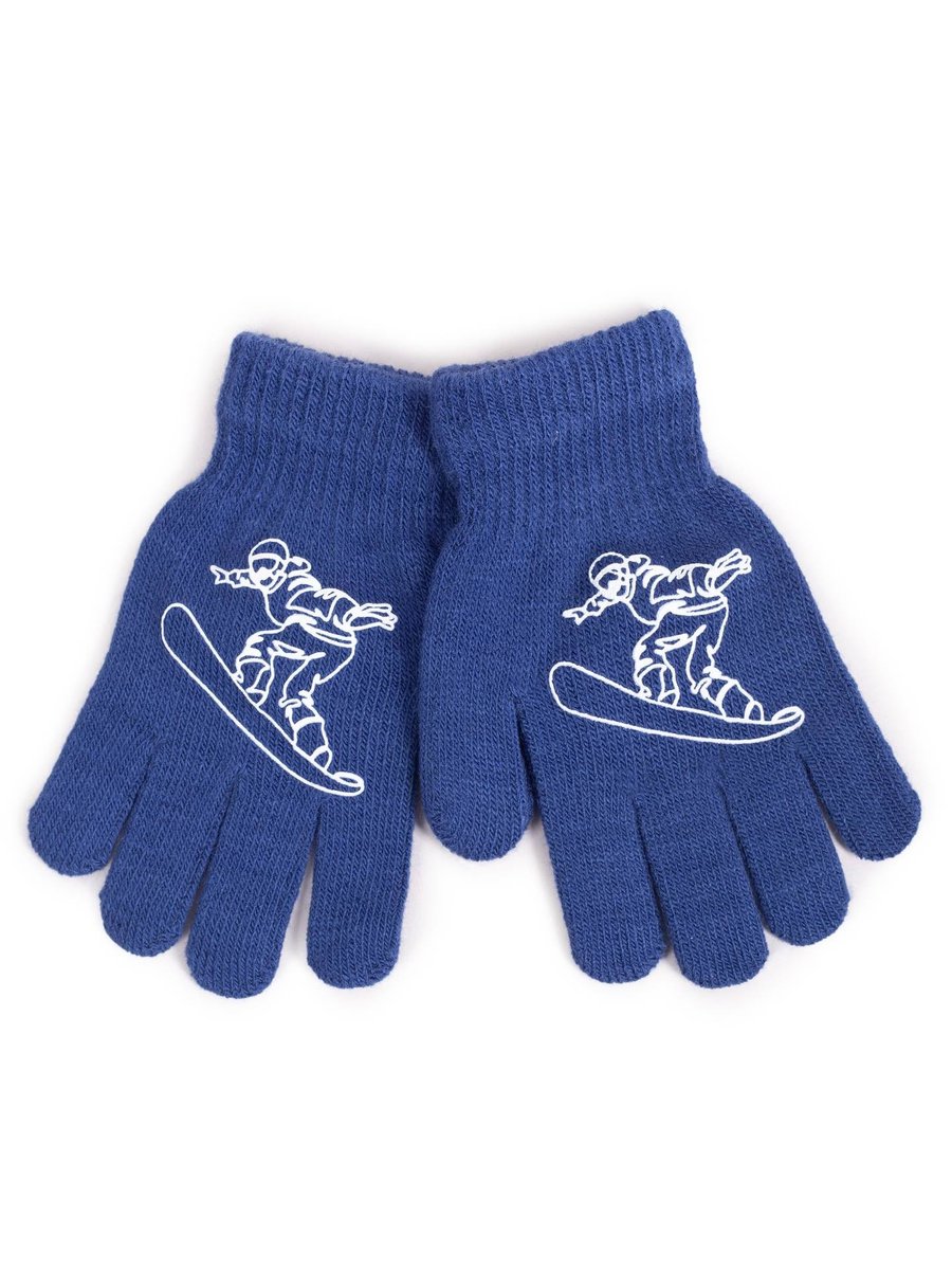 Rękawiczki chłopięce pięciopalczaste niebieskie snowboardzista 12 cm YOCLUB