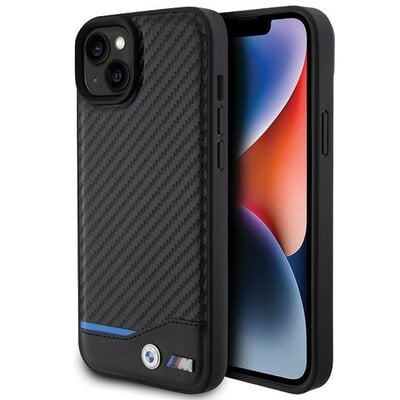 Etui BMW Leather Carbon do Apple iPhone 15 Plus Czarny