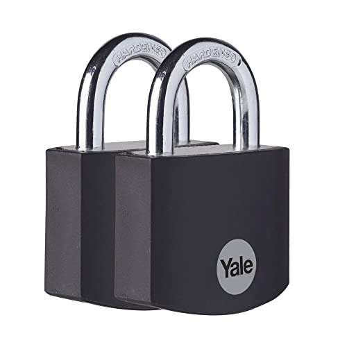 Yale - YE3B/38/119/2/BK standardowa kłódka aluminiowa 38 mm - czarna, opakowanie 2 - otwarte krany stalowe - 3 przyciski