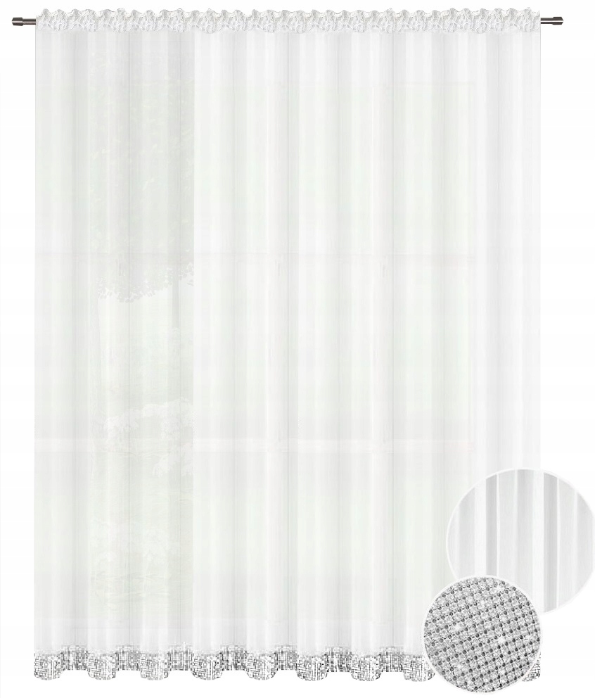 Firana Gotowa Z Cyrkoniami Prosta 220x400 Firany Firanki Gotowe Do Salonu