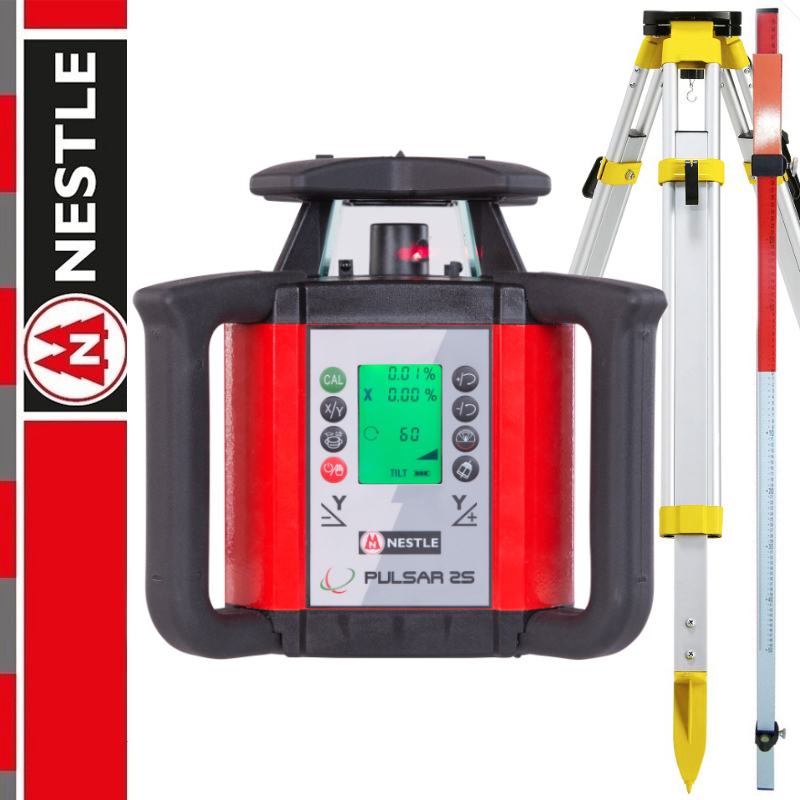 Niwelator obrotowy PULSAR 2S Nestle + Statyw aluminiowy średni SurvGeo + Łata laserowa 2,4m SurvGeo