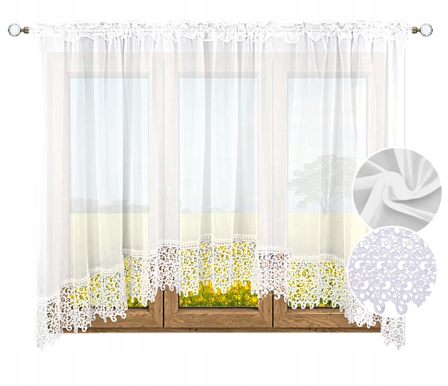 Firana Dekoracyjna 150X300 z gipiurą 20cm koronka