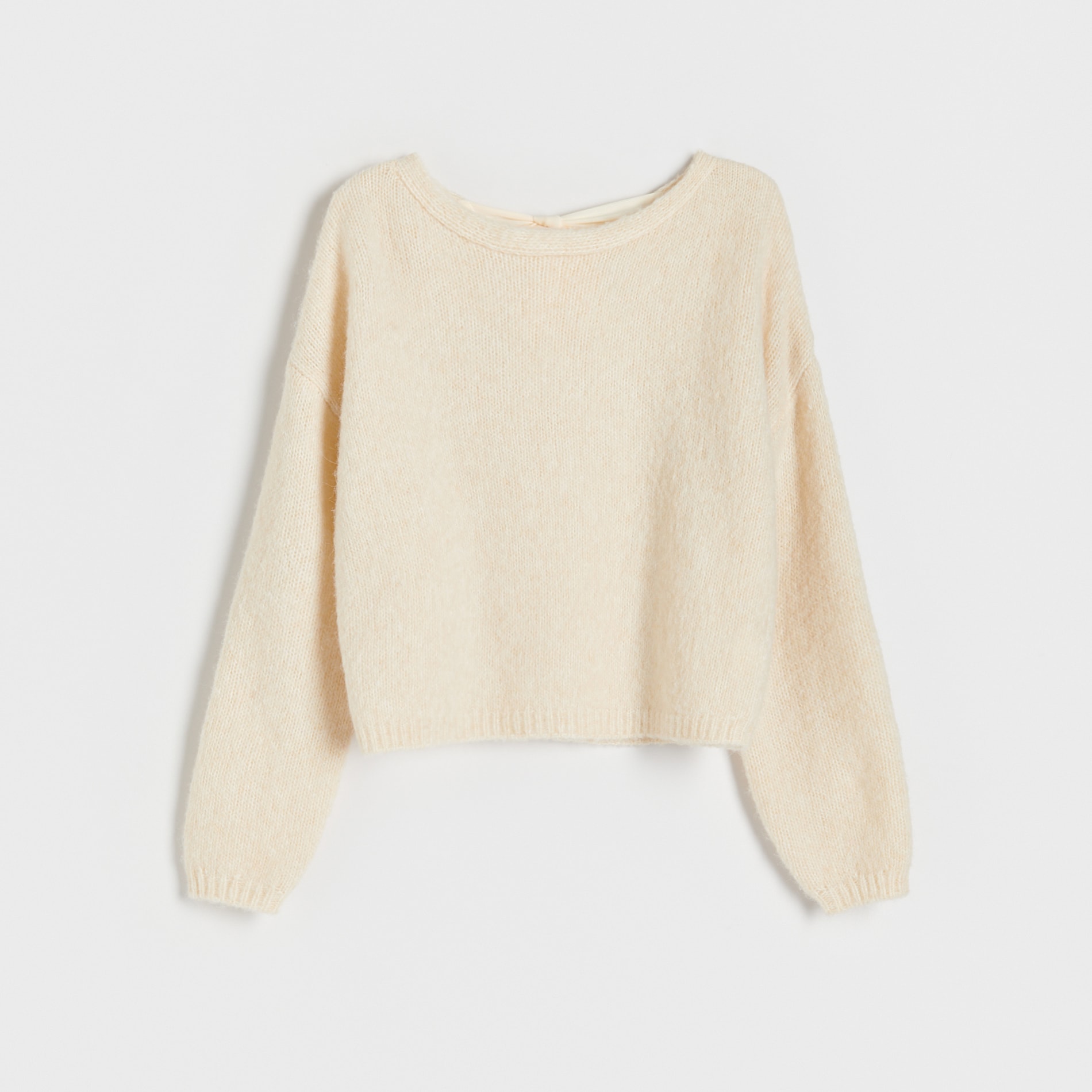 Reserved - Sweter z ozdobnym wiązaniem - Kremowy